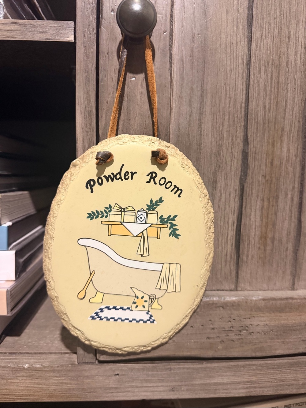 Powder Room Hanging Plaque - Yellow Decorative Bath Sign